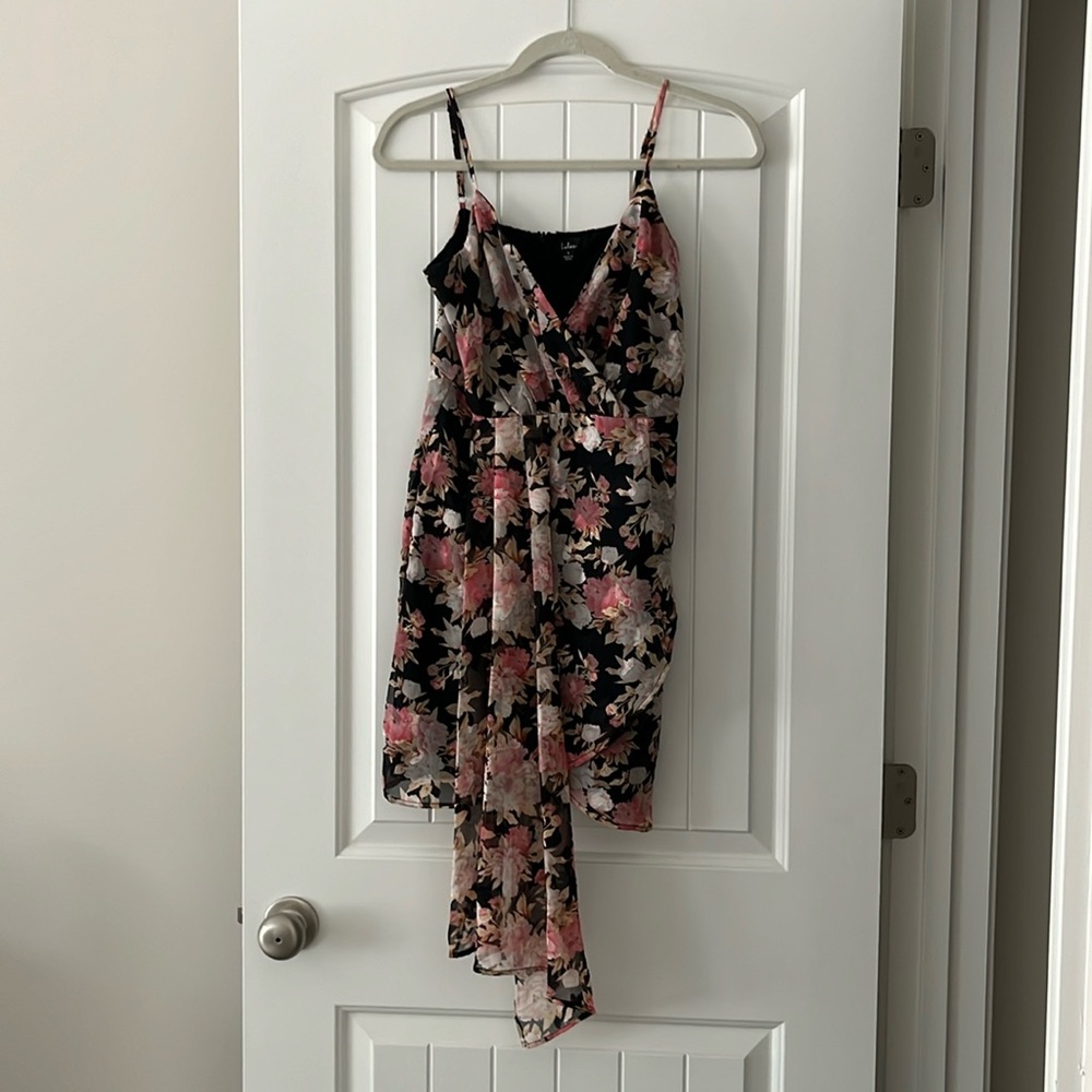 Black with pink floral mini dress